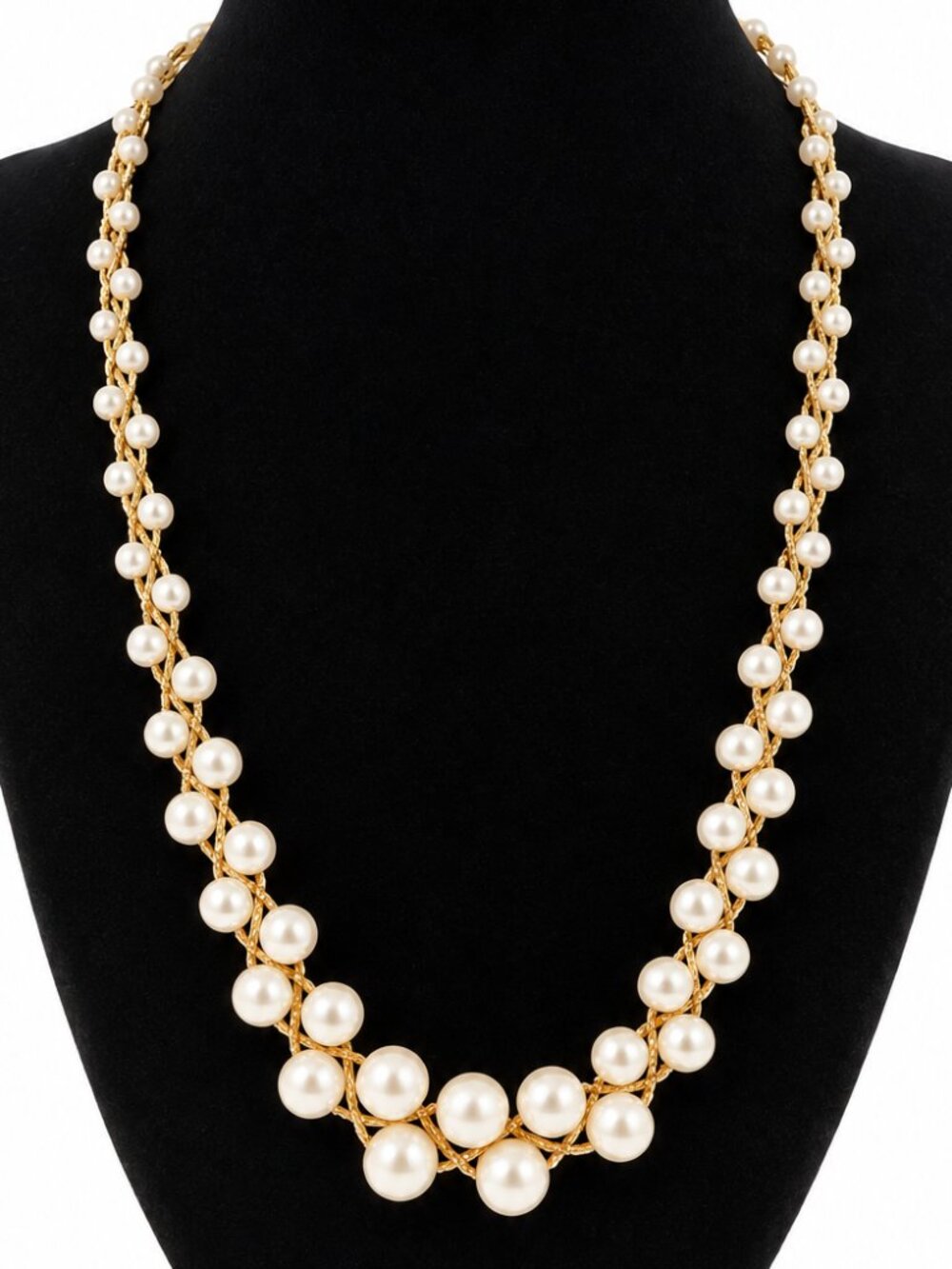 Vintage BC Lind 14K GE Glass Pearl Woven Necklace 18" 1980s